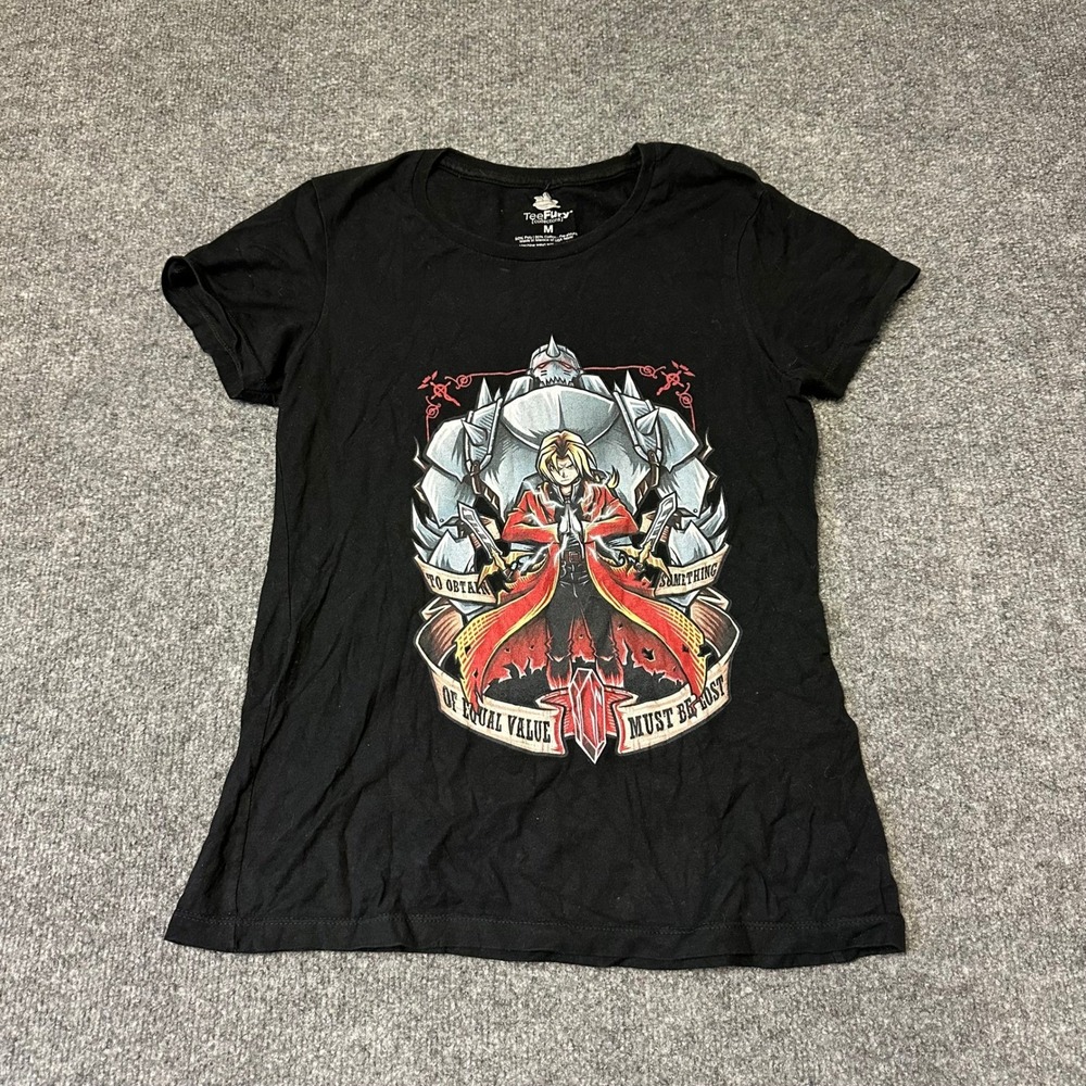TeeFury T-Shirt Womens Size M Black Fullmetal Alchemist Anime Graphic Slim Fit